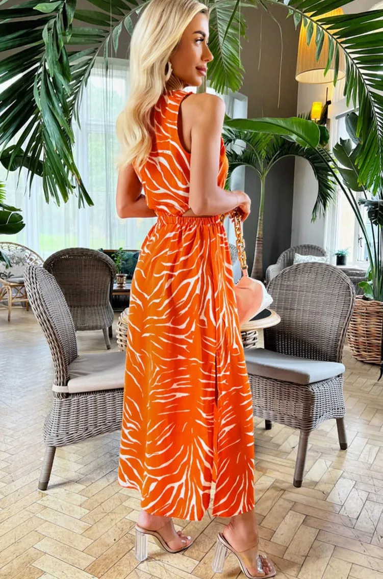 AX Paris Gerta Orange Cut Out Print Dress sold by Va Va Voom product image thumbnail 2