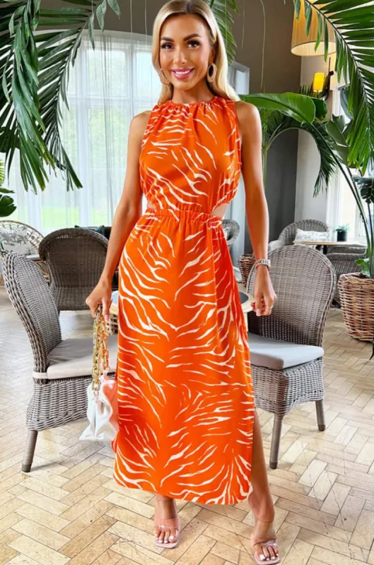 AX Paris Gerta Orange Cut Out Print Dress sold by Va Va Voom