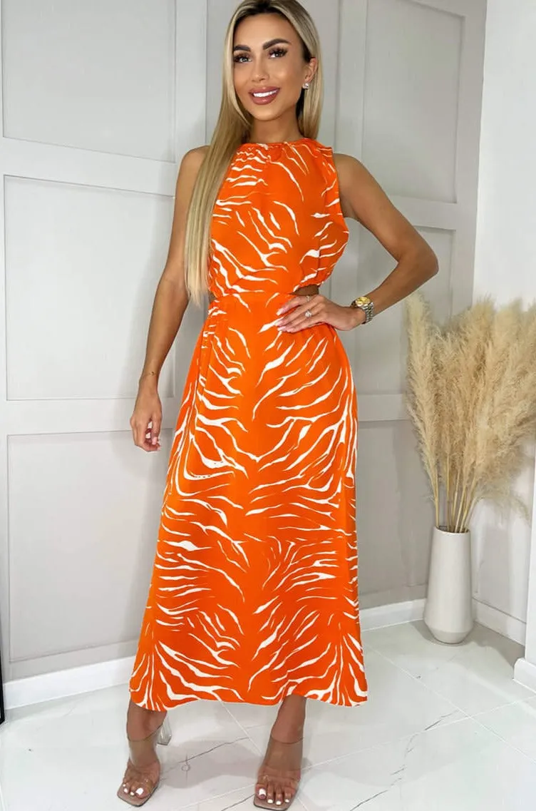 AX Paris Gerta Orange Cut Out Print Dress sold by Va Va Voom product image thumbnail 5
