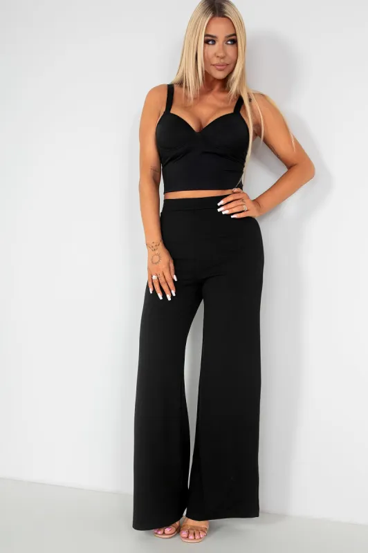 Oonagh Black Wide Leg Trousers sold by Va Va Voom
