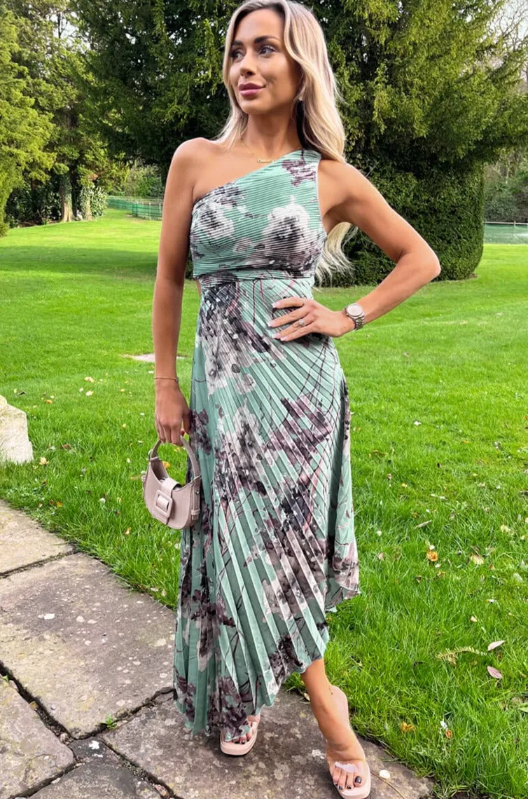 AX Paris Elisa Duck Egg Pleated Print Dress sold by Va Va Voom