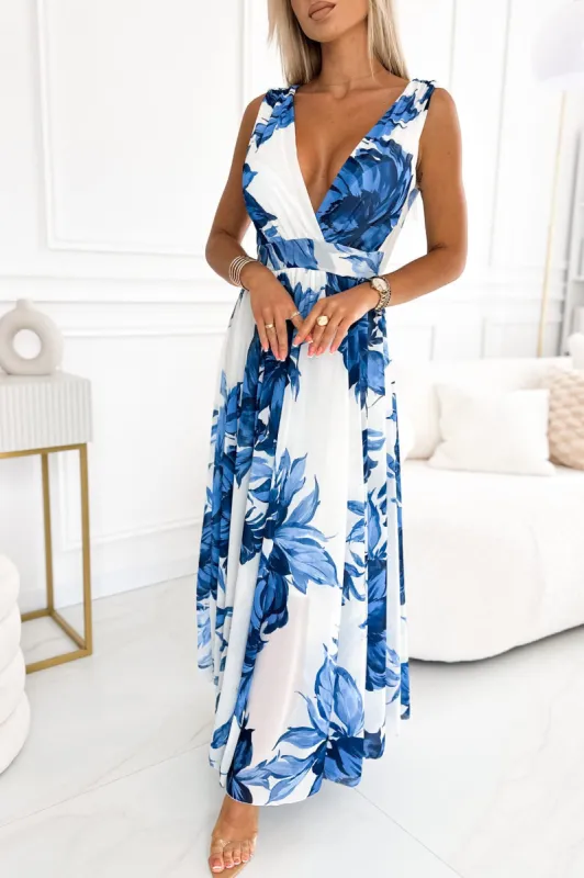 Novaleigh Blue Chiffon Floral Maxi Dress sold by Va Va Voom