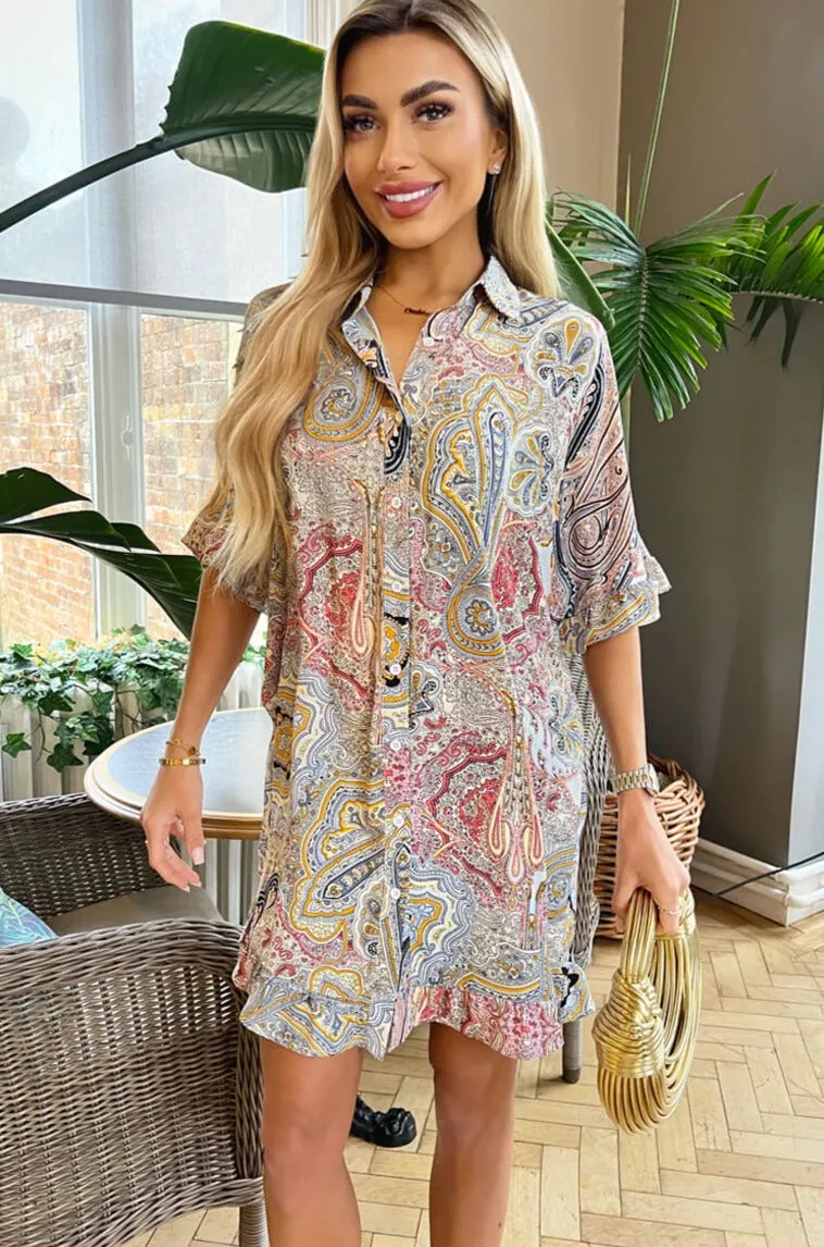 AX Paris Ferna Multi Paisley Shirt Dress sold by Va Va Voom