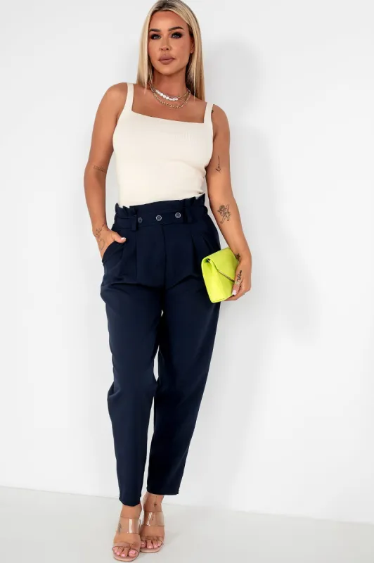 Remy Navy High Waist Trousers sold by Va Va Voom