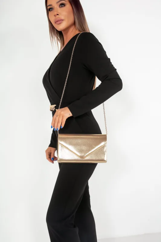 Pamela Gold Sheen Clutch sold by Va Va Voom