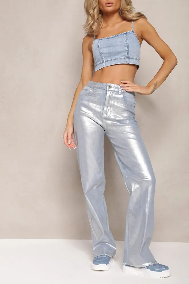 Farah Blue Metallic Wide Leg Jeans sold by Va Va Voom product image thumbnail 3