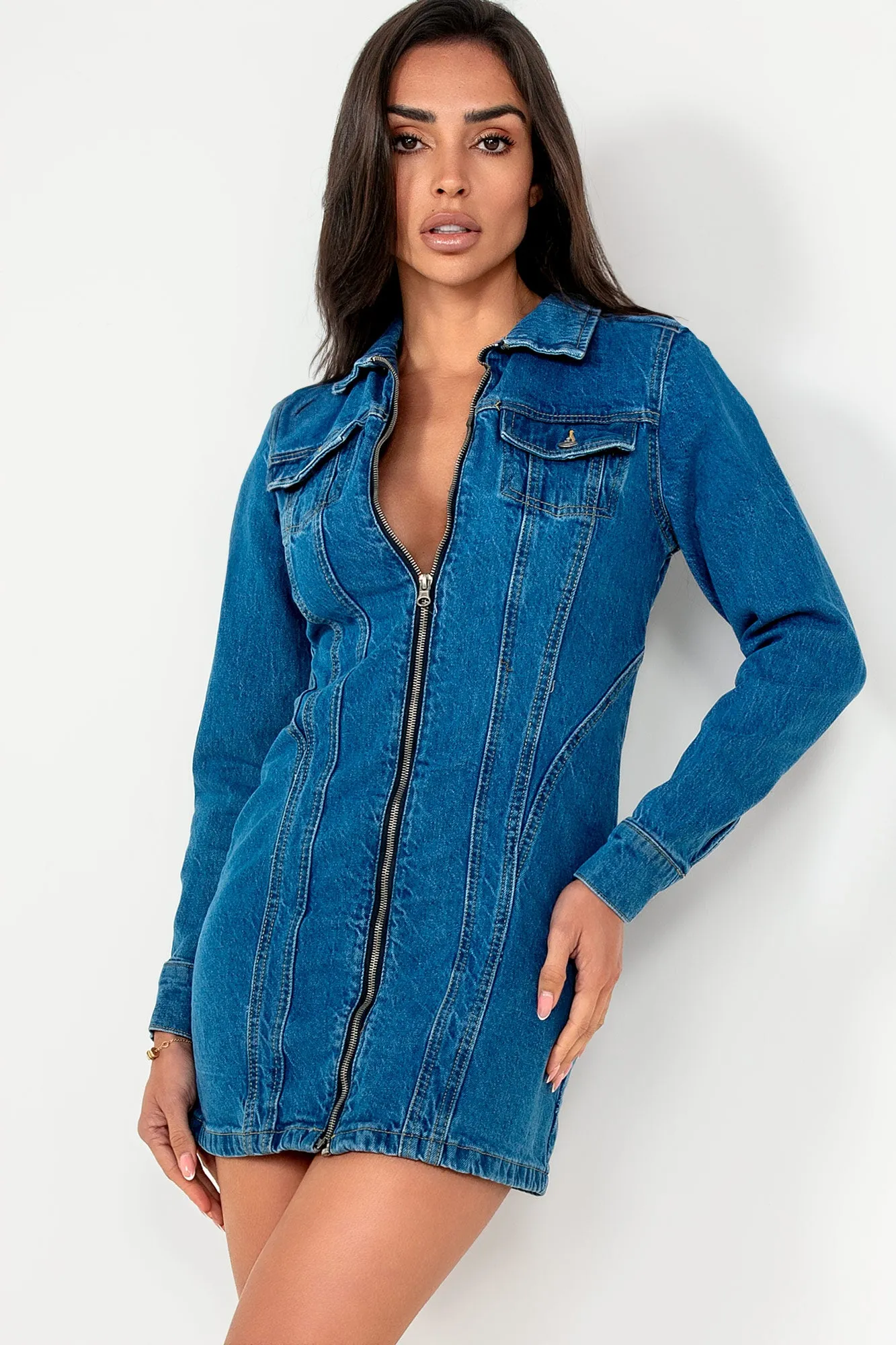 Iggy Blue Denim Zip Front Dress sold by Va Va Voom