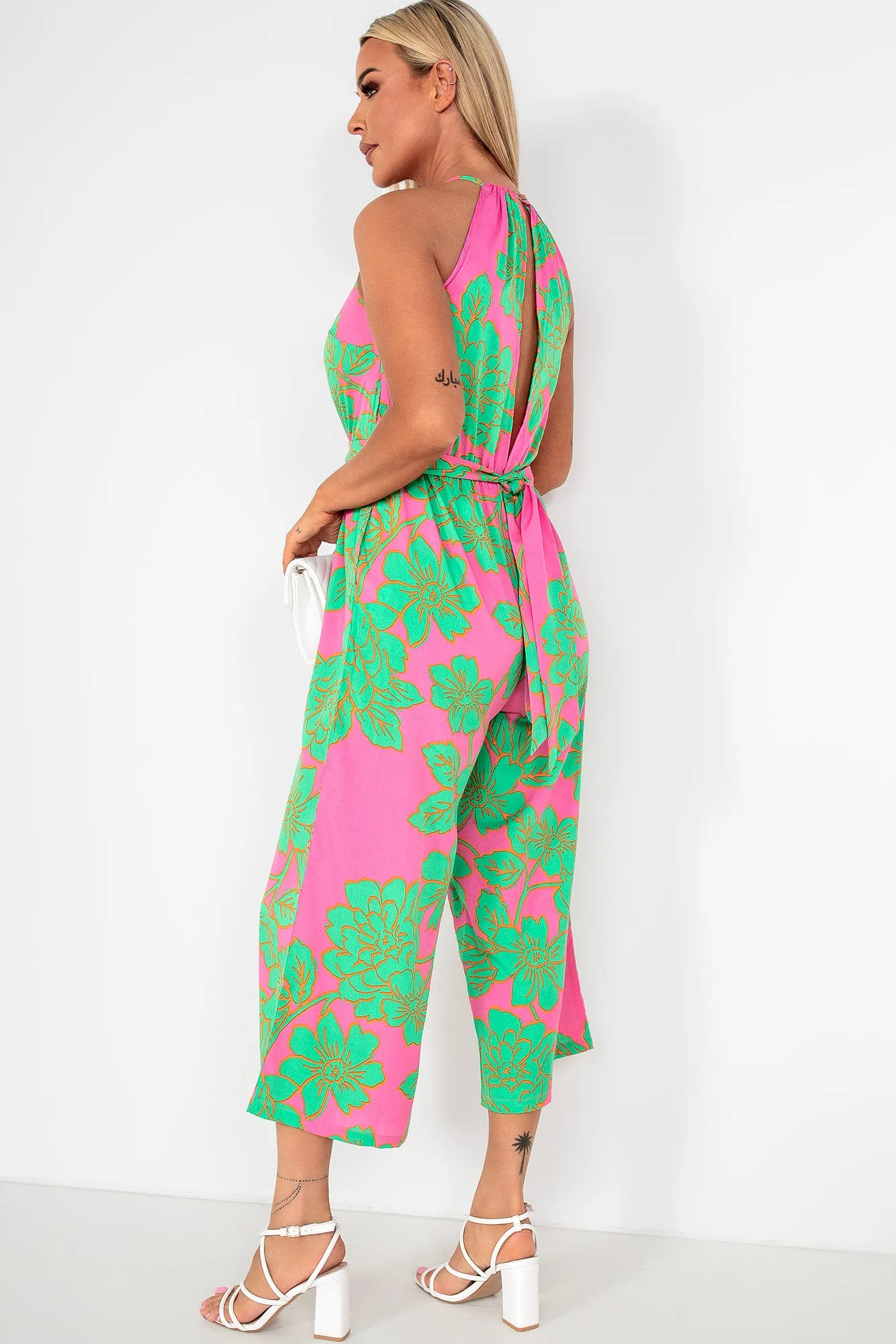 Zafia Green and Pink Floral Jumpsuit sold by Va Va Voom product image thumbnail 2