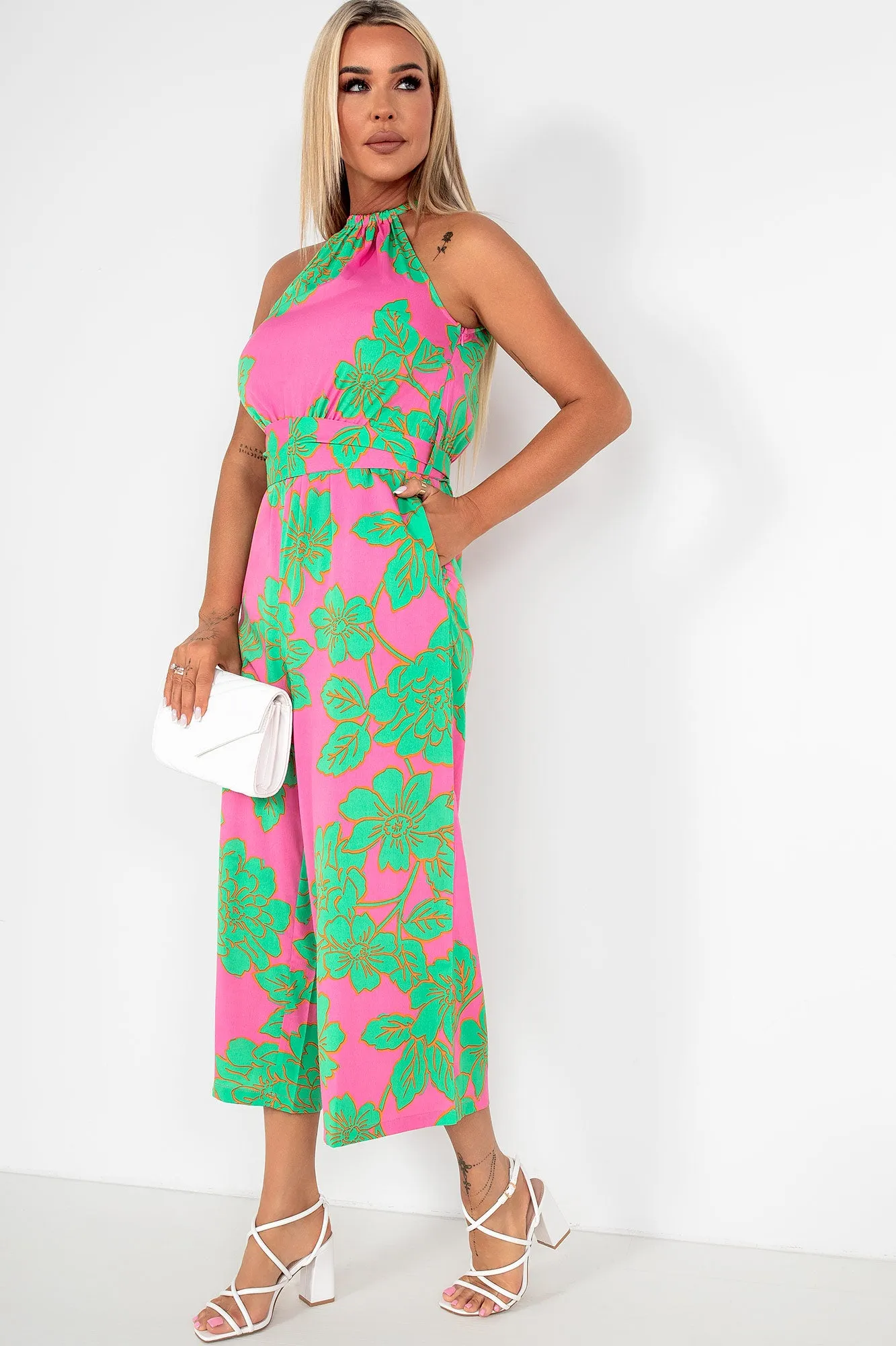 Zafia Green and Pink Floral Jumpsuit sold by Va Va Voom product image thumbnail 3