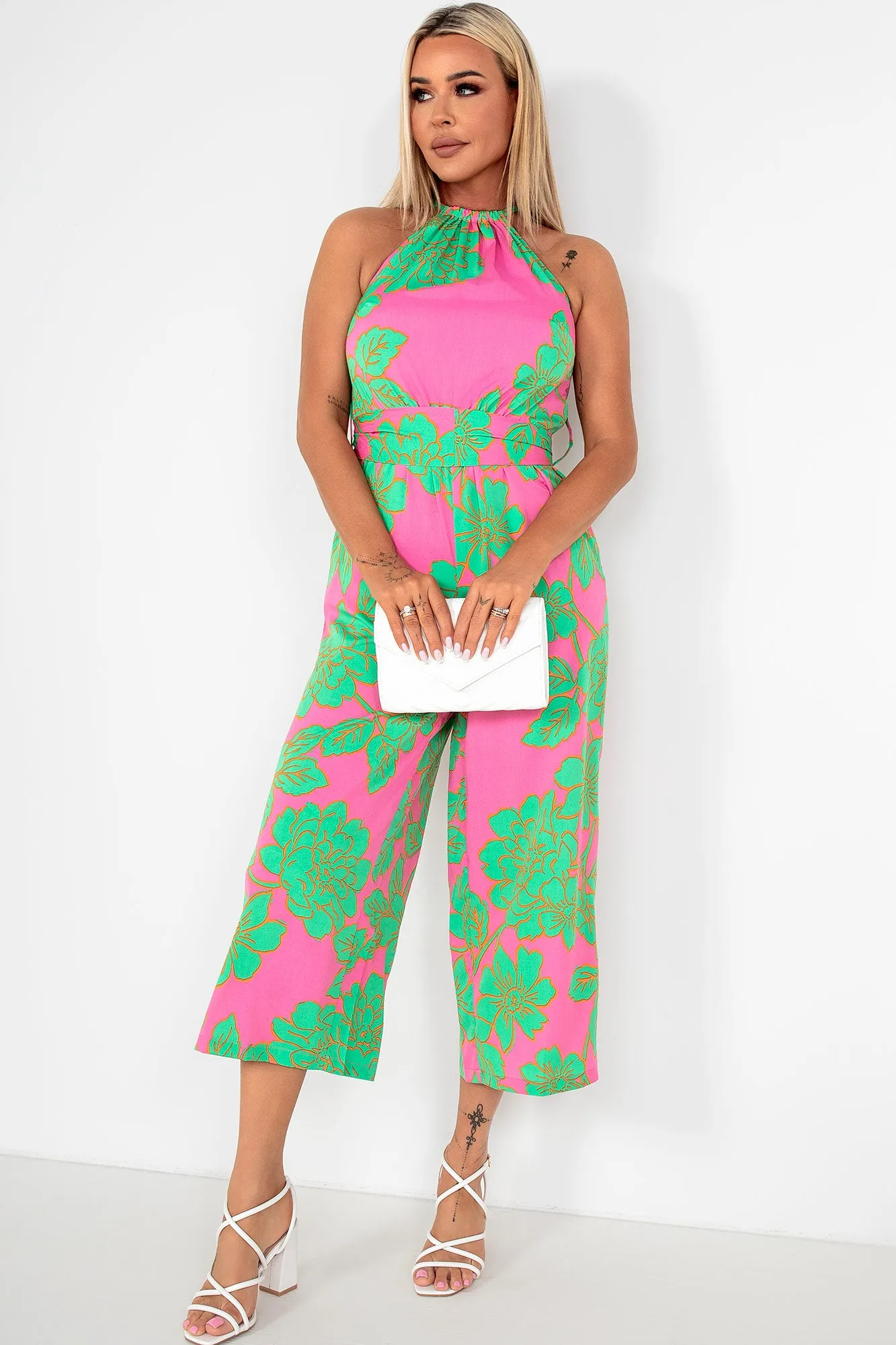 Zafia Green and Pink Floral Jumpsuit sold by Va Va Voom product image thumbnail 4