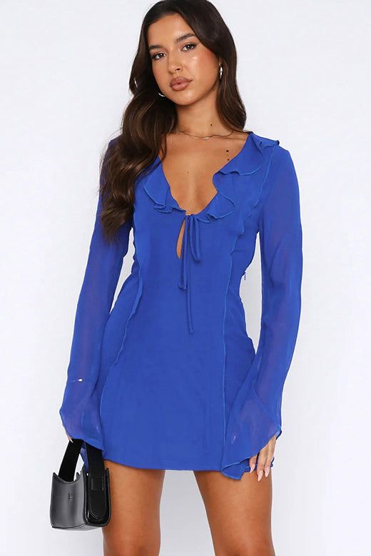 Hadleigh Blue Frill Detail Dress sold by Va Va Voom product image thumbnail 4
