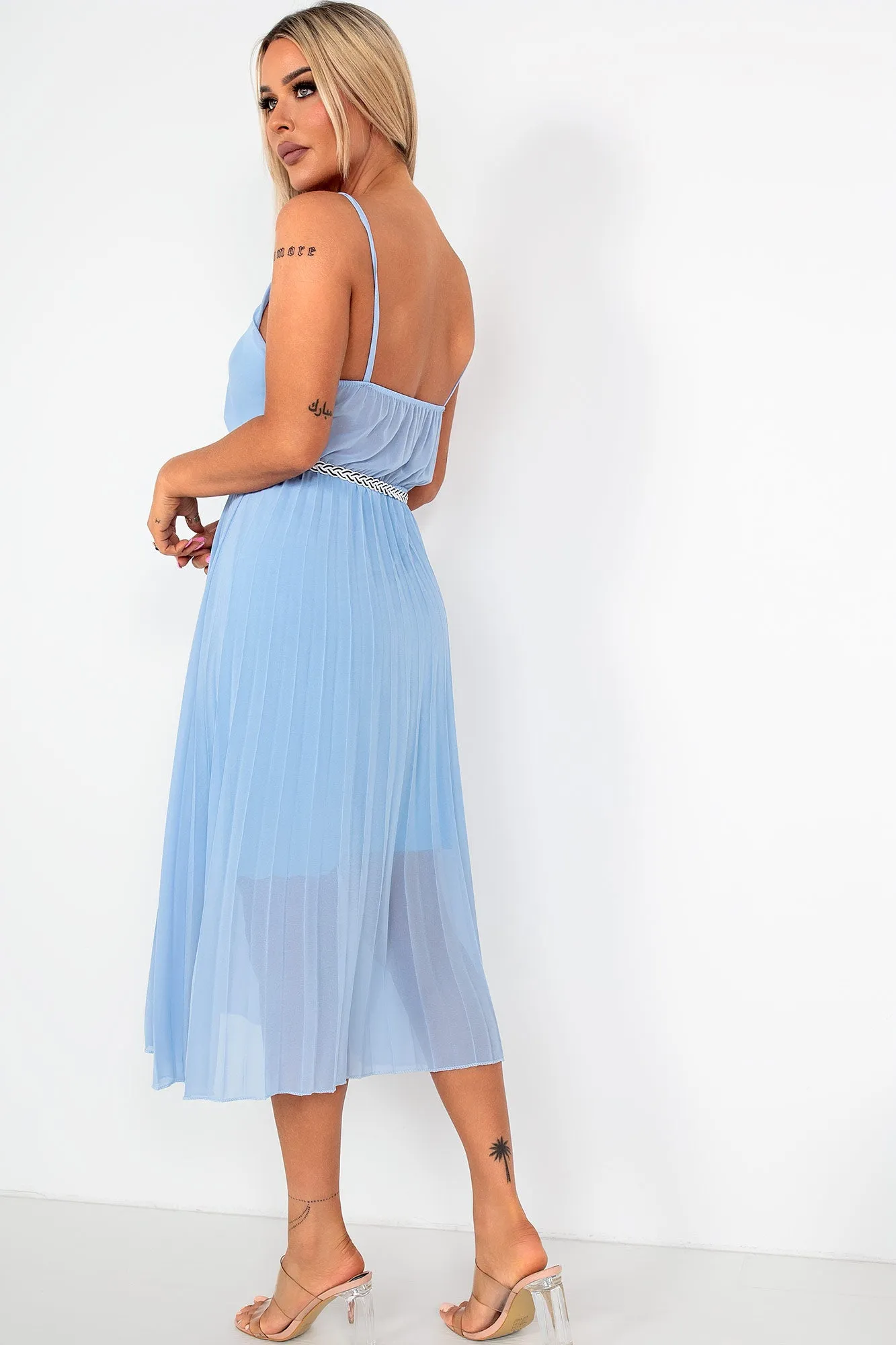 Keeley Blue Chiffon Pleated Dress sold by Va Va Voom product image thumbnail 2