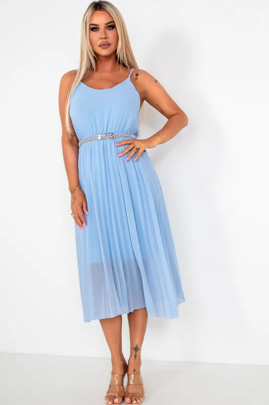 Keeley Blue Chiffon Pleated Dress sold by Va Va Voom