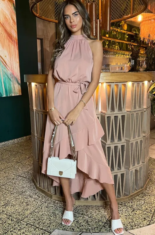 AX Paris Elise Blush Halter Neck Dress sold by Va Va Voom