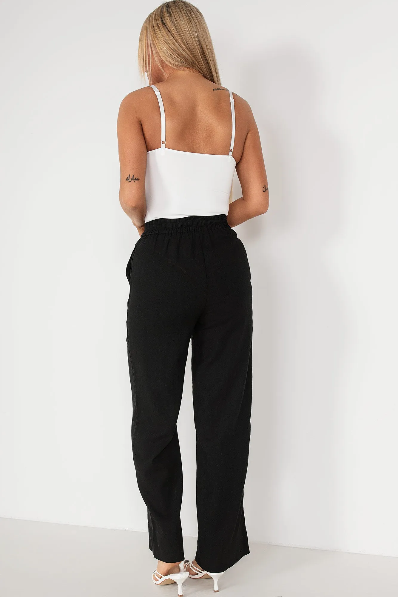 Fern Black Linen Trousers sold by Va Va Voom product image thumbnail 3