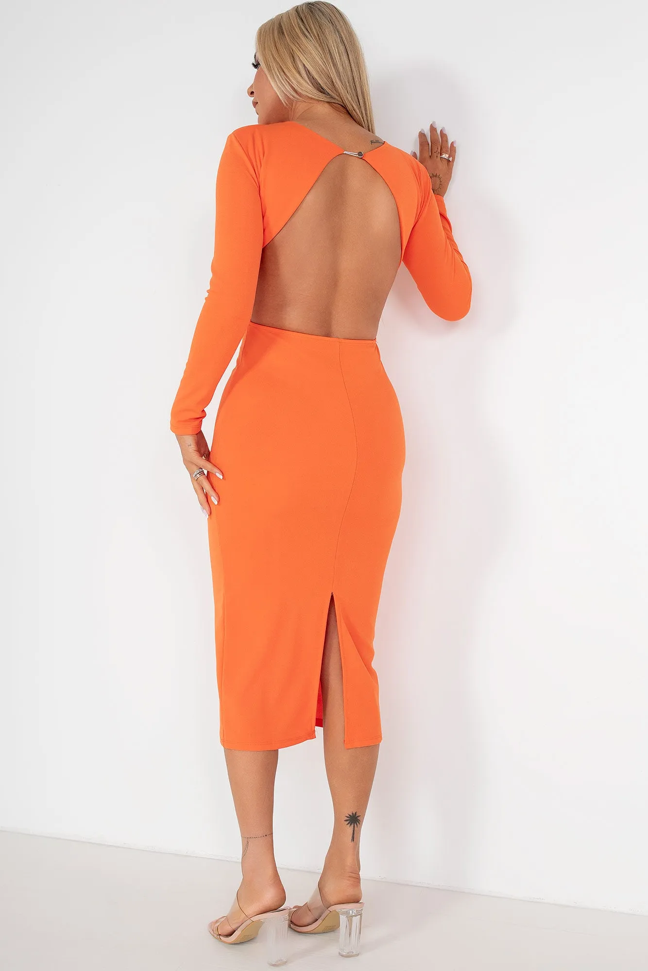 Rachida Orange Cut Out Midi Dress sold by Va Va Voom product image thumbnail 2