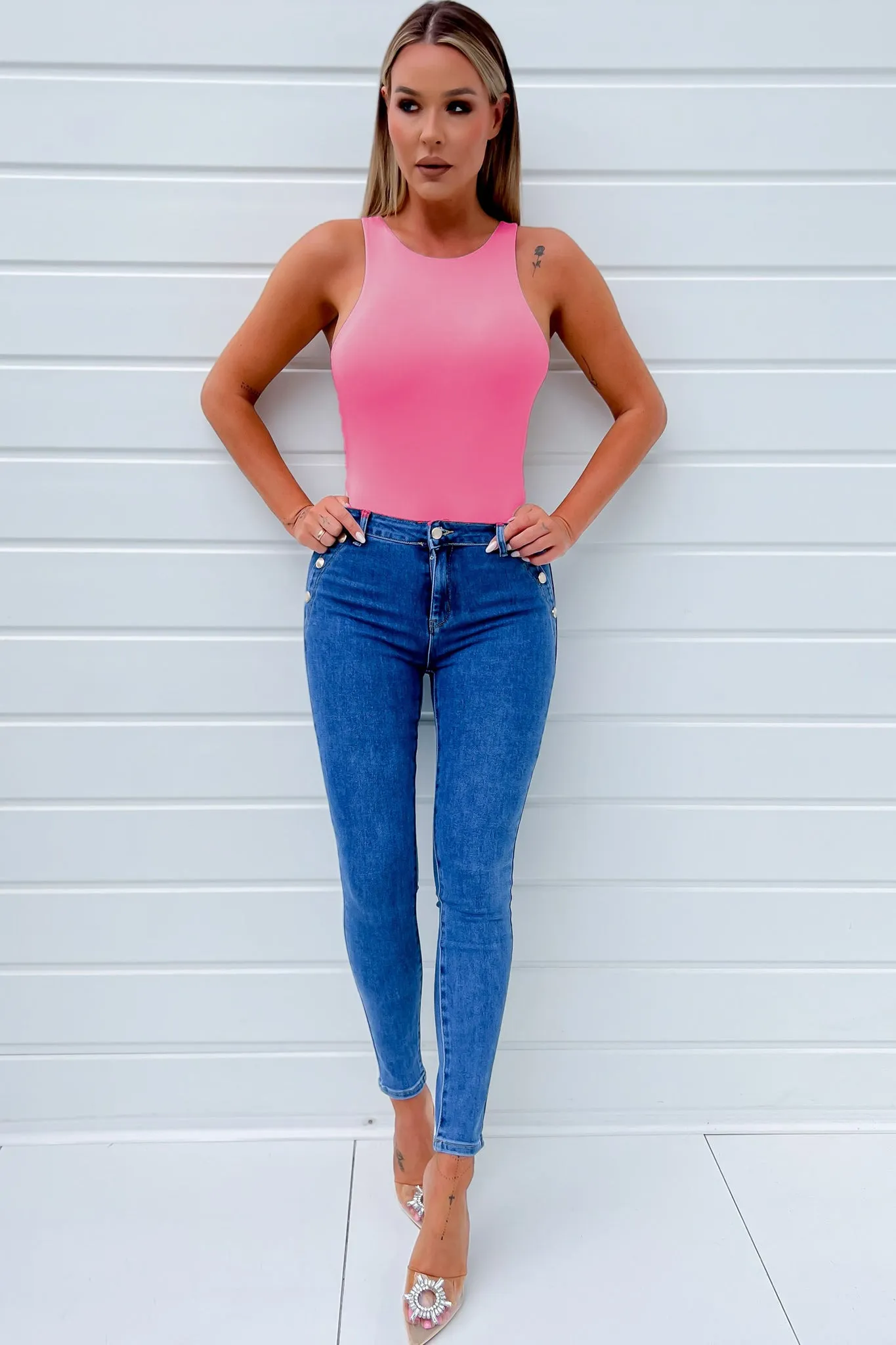 Prim Pink Slinky Sleeveless Bodysuit sold by Va Va Voom product image thumbnail 3