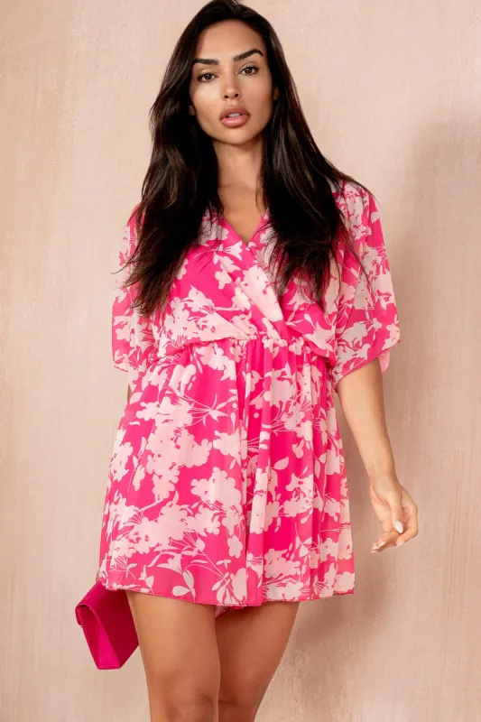 Wrenley Pink Chiffon Print Playsuit sold by Va Va Voom