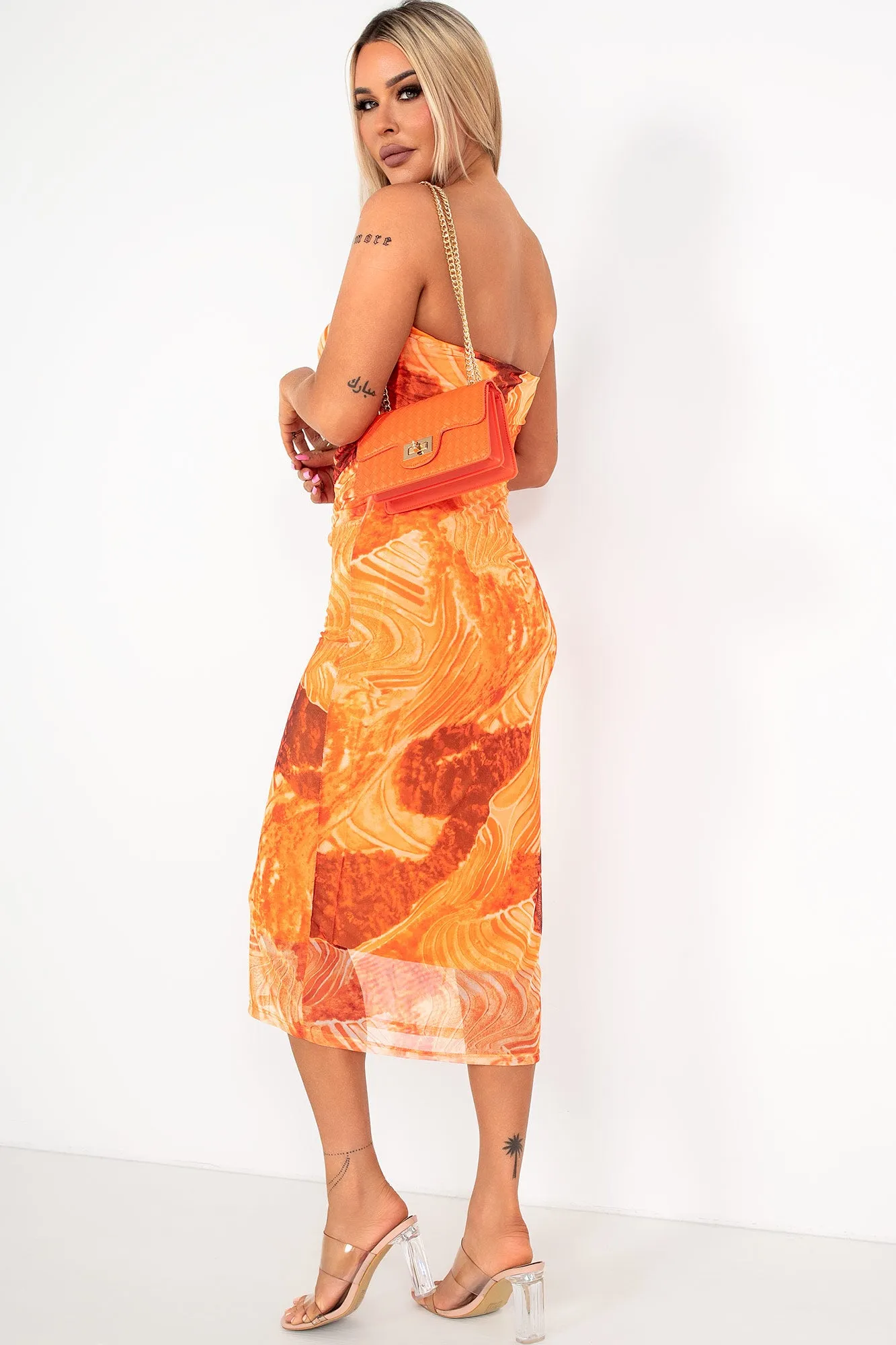 Kelly Orange Mesh Print Bandeau Dress sold by Va Va Voom product image thumbnail 2