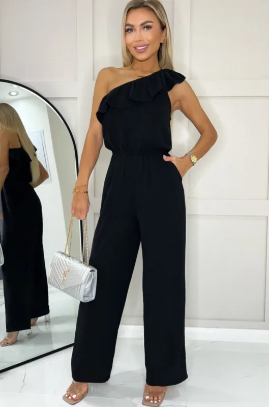AX Paris Hilary Black One Shoulder Jumpsuit sold by Va Va Voom