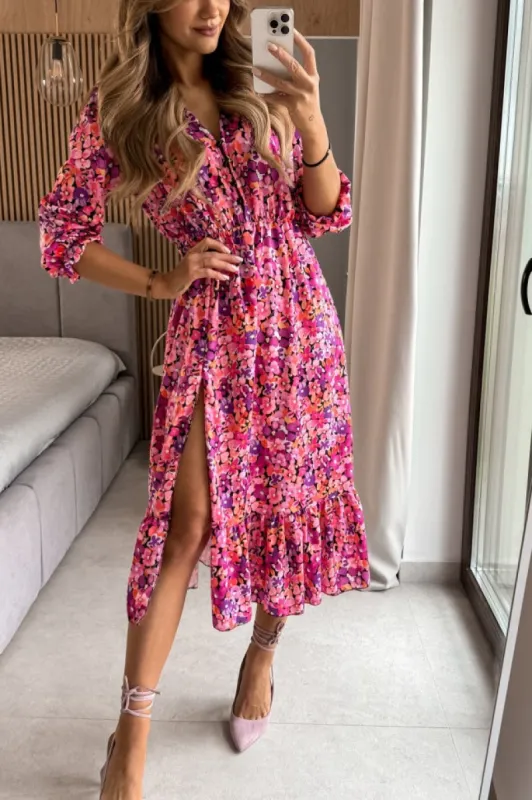 Addison Pink and Purple Floral Midi Dress sold by Va Va Voom