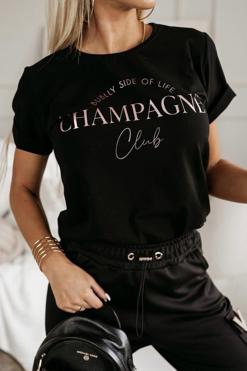 Perry Black 'Champagne Club' T-Shirt sold by Va Va Voom