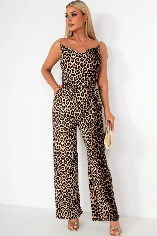 Ensley Leopard Print Belted Jumpsuit sold by Va Va Voom