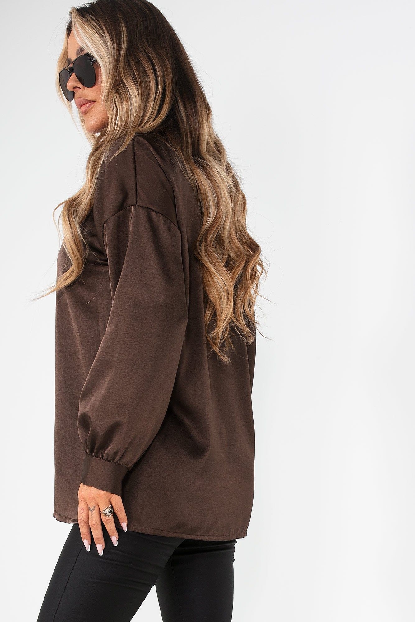 Pixie Chocolate Satin Oversized Shirt sold by Va Va Voom product image thumbnail 2