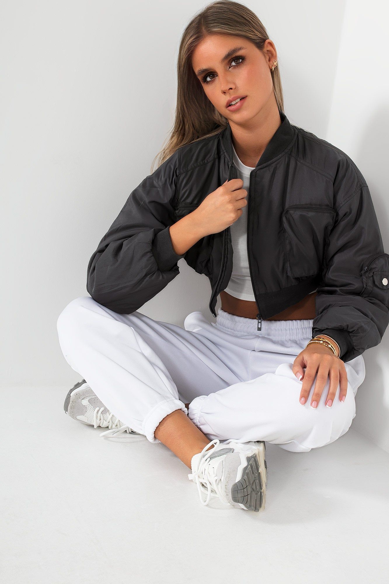 Milani Grey Cropped Bomber Jacket sold by Va Va Voom product image thumbnail 4