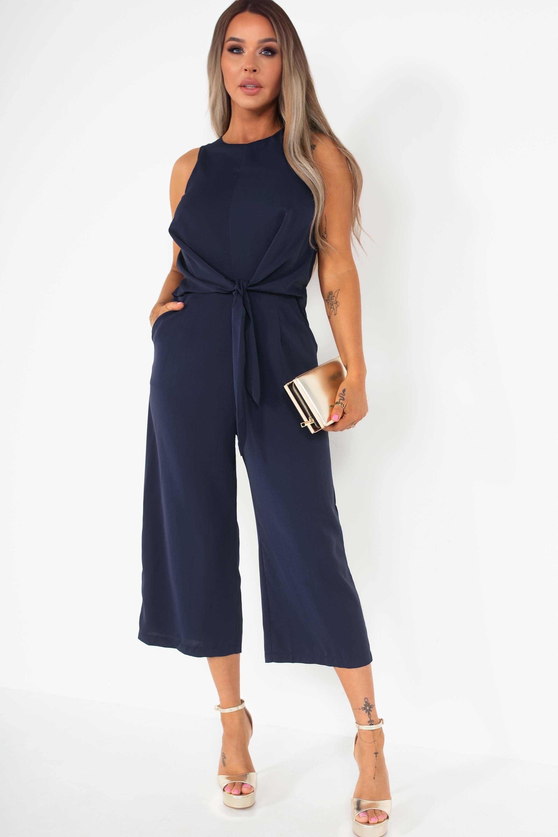 AX Paris Cindy Navy Knot Front Jumpsuit sold by Va Va Voom