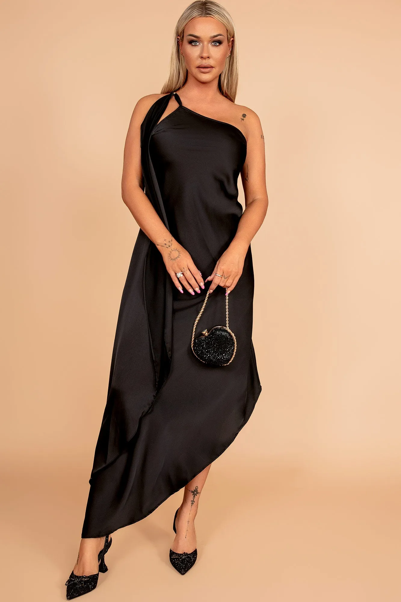 Fabiana Black Satin Dress sold by Va Va Voom