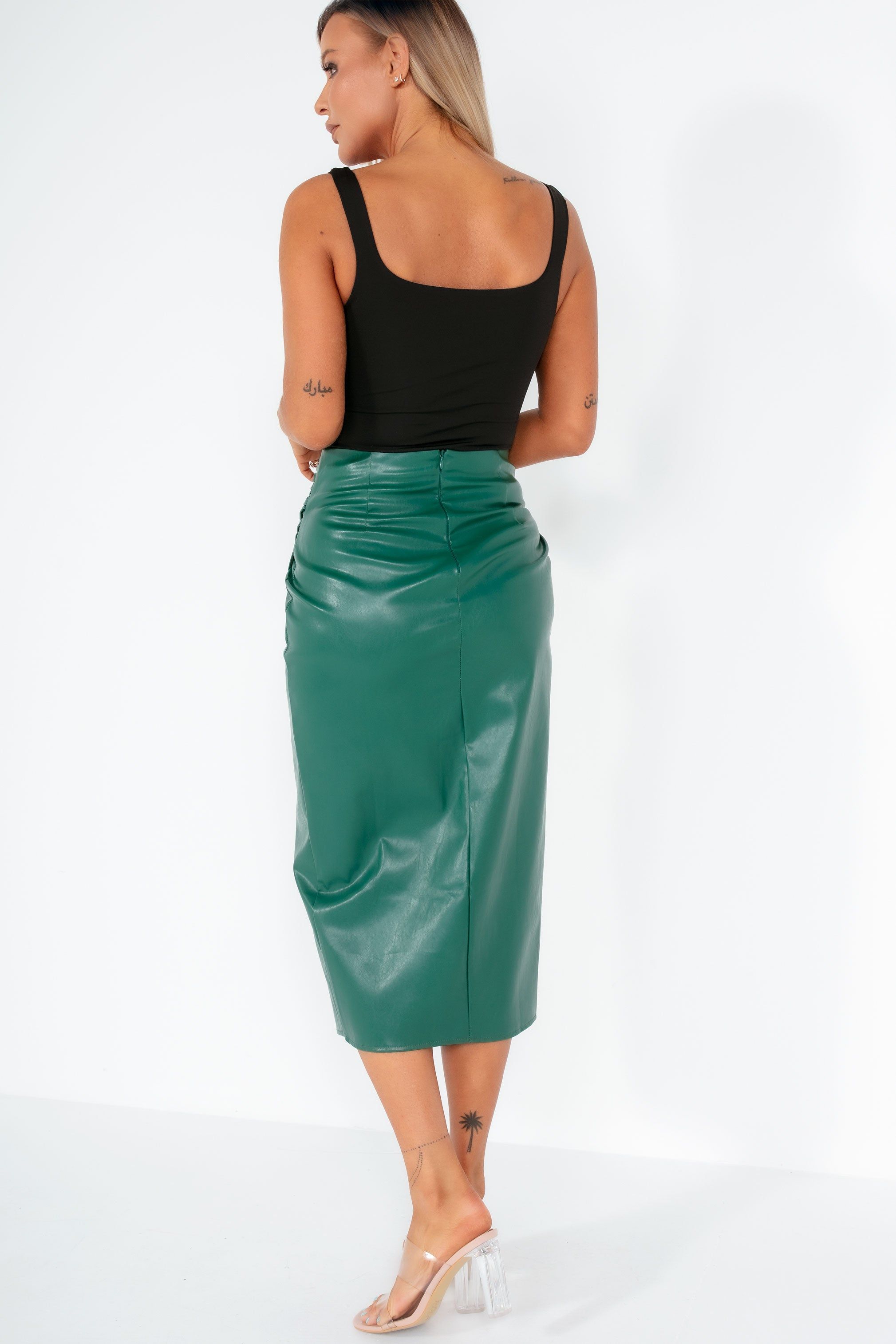 Eliot Green Faux Leather Midi Skirt sold by Va Va Voom product image thumbnail 2