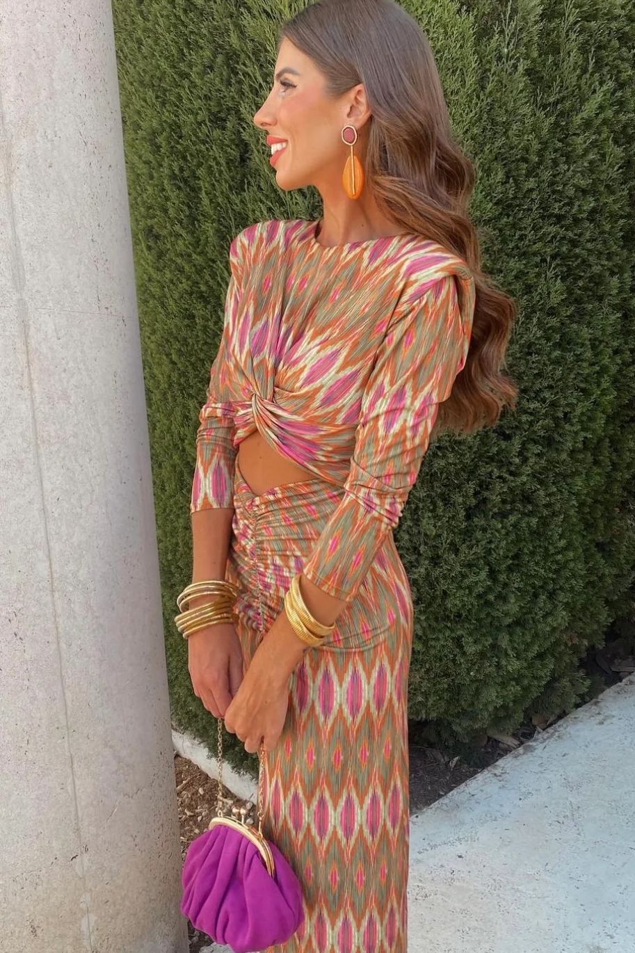 Imara Khaki Print Cut Out Dress sold by Va Va Voom