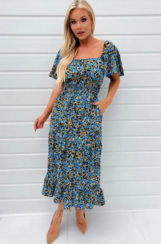 AX Paris Wren Blue Floral Dress made by AX Paris