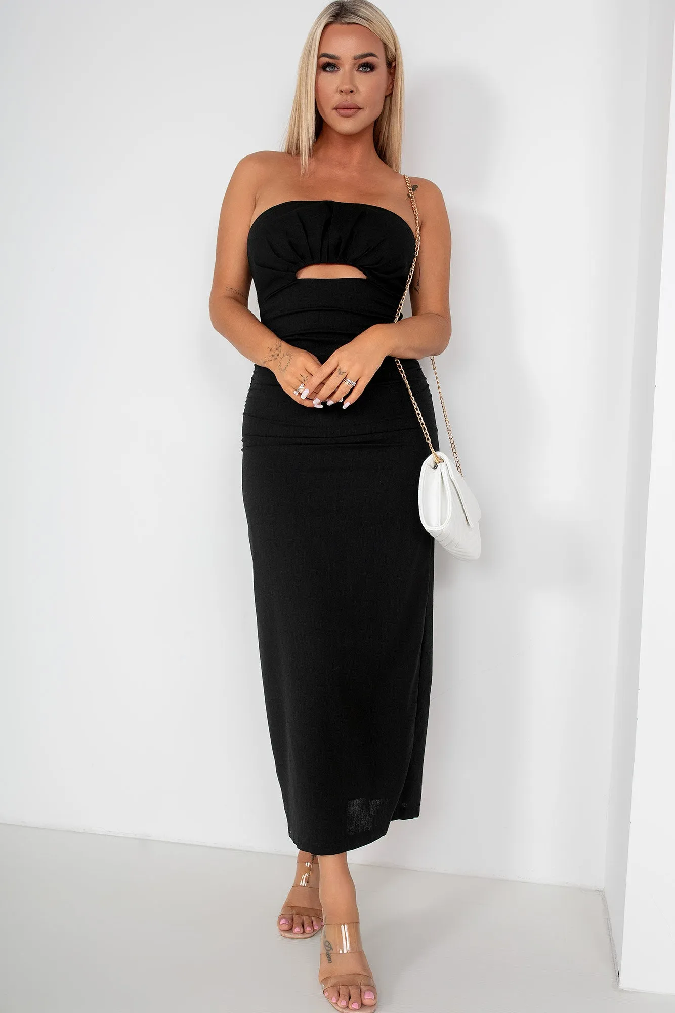 Ginny Black Linen Bandeau Dress sold by Va Va Voom