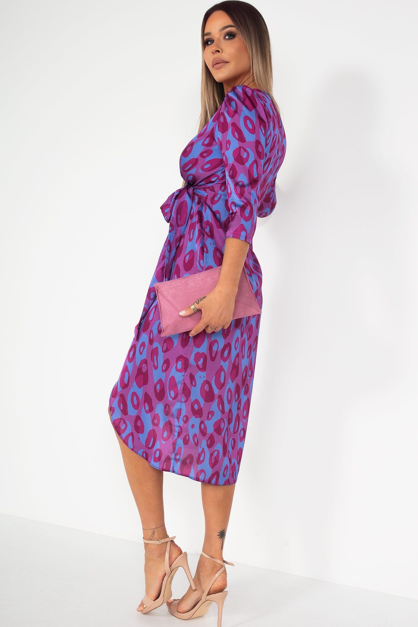 Matilda Purple Satin Print Dress sold by Va Va Voom product image thumbnail 2