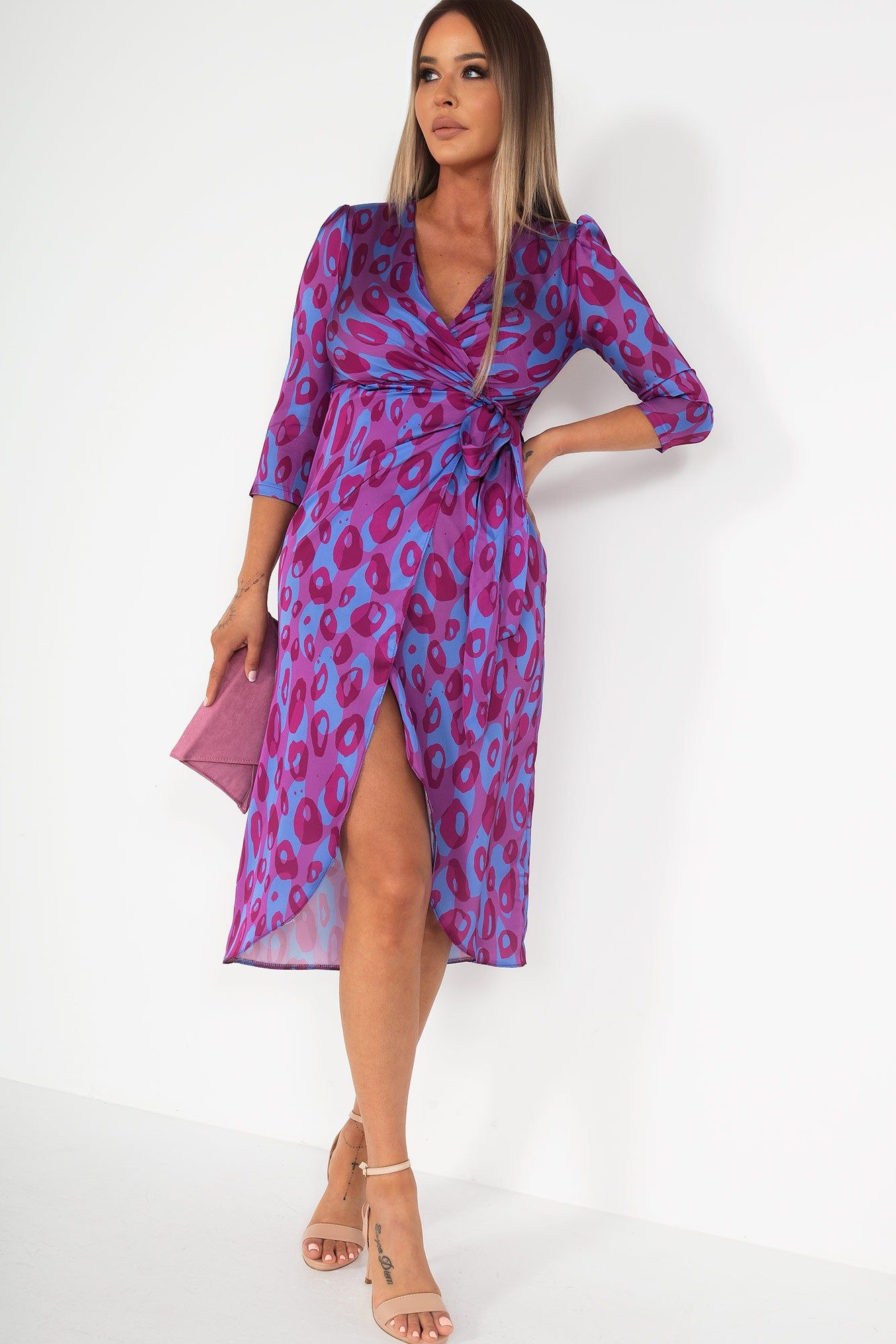 Matilda Purple Satin Print Dress sold by Va Va Voom