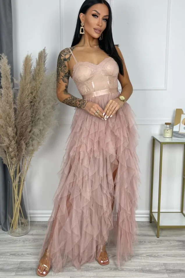 Pearl Blush Mesh Ruffle Dress sold by Va Va Voom product image thumbnail 3