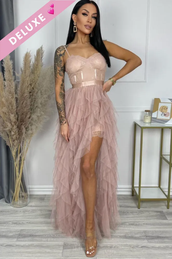Pearl Blush Mesh Ruffle Dress sold by Va Va Voom