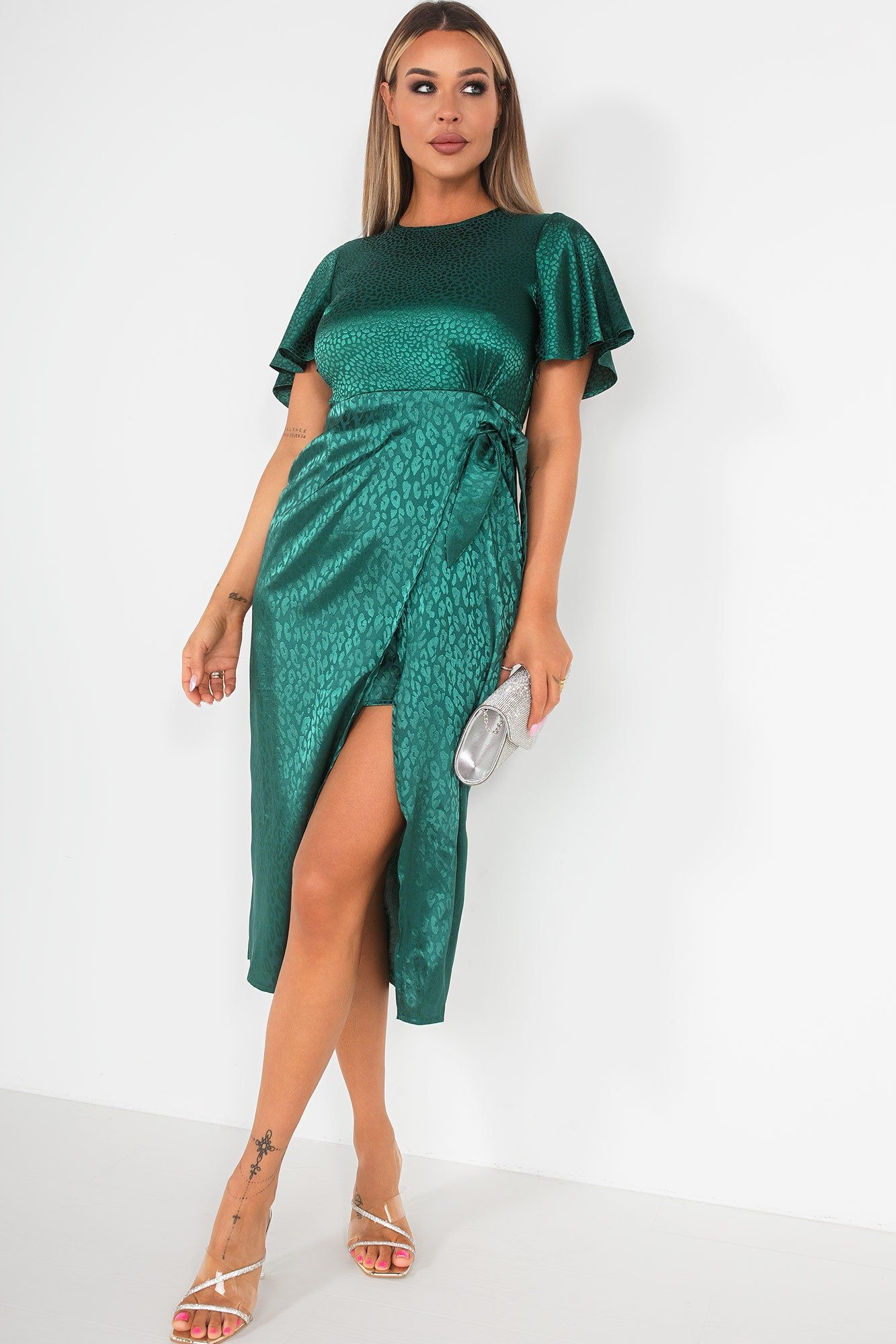 Girl In Mind Scarlett Green Satin Print Dress sold by Va Va Voom product image thumbnail 2