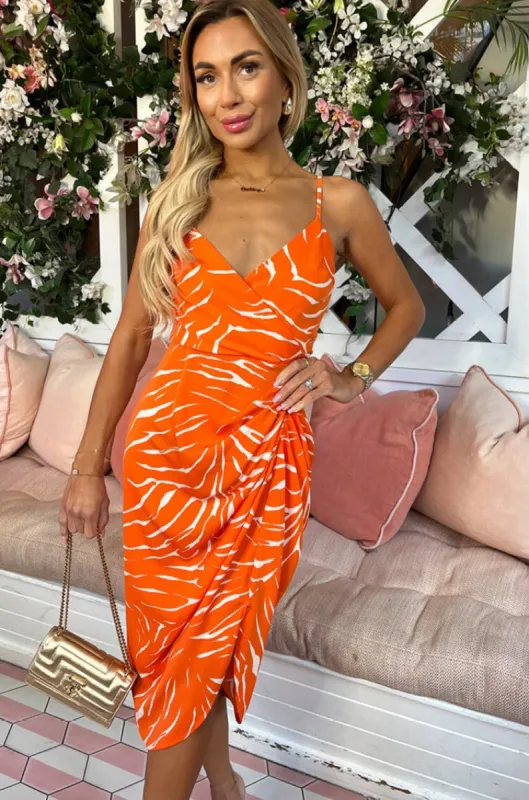 AX Paris Florella Orange Print Dress sold by Va Va Voom
