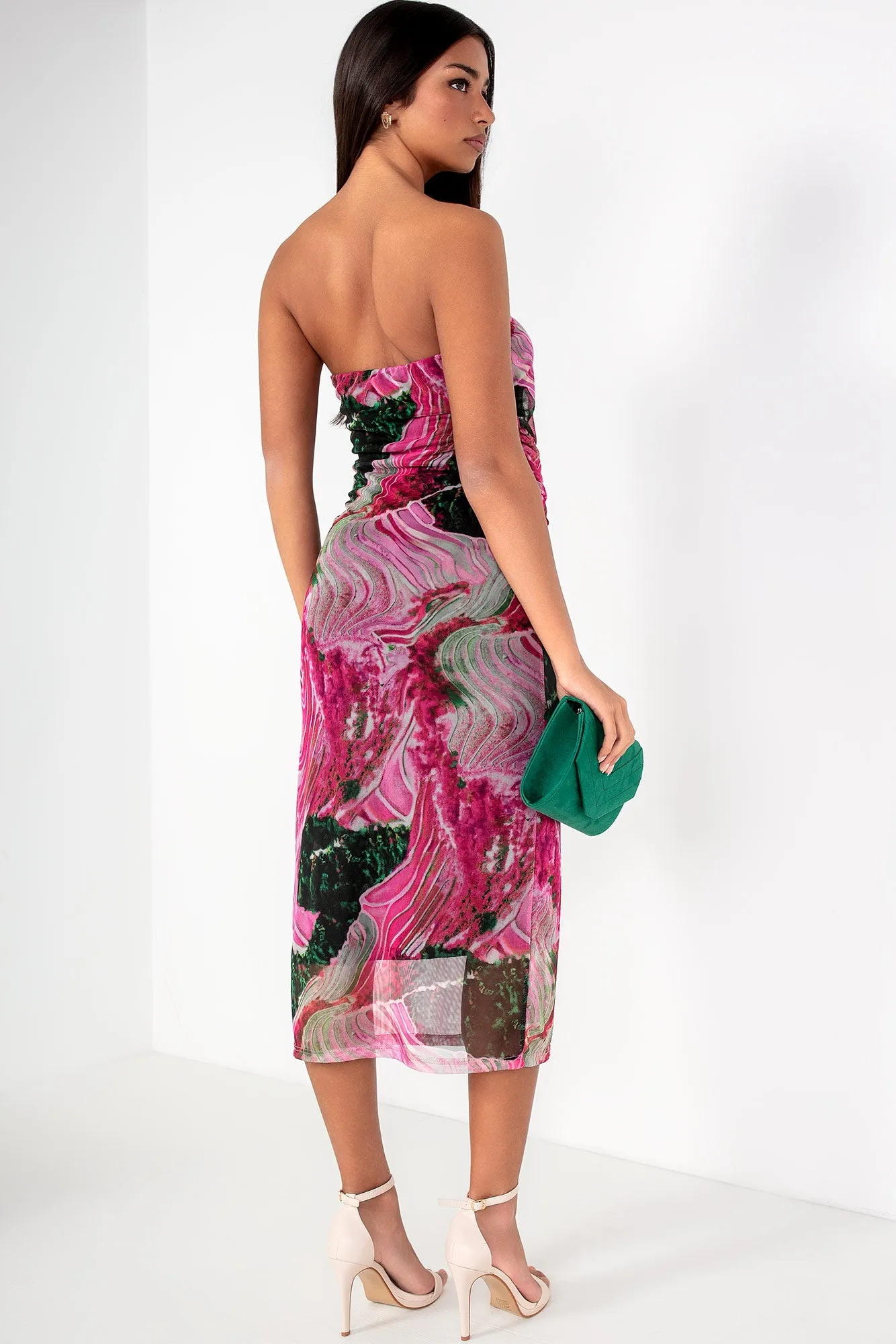Oletta Purple and Green Mesh Print Dress sold by Va Va Voom product image thumbnail 2