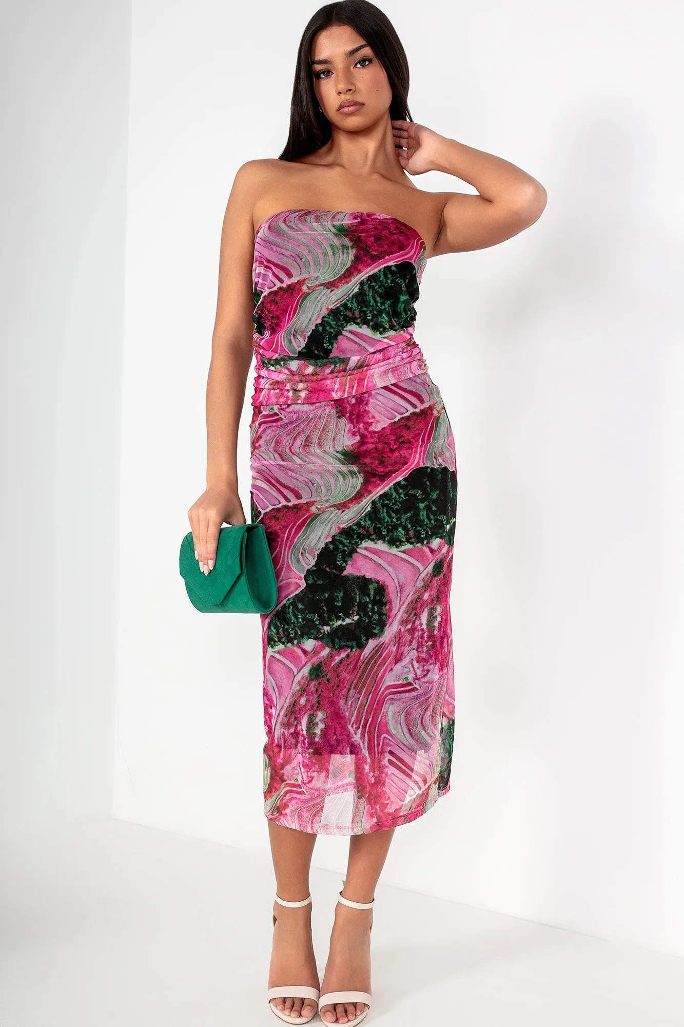 Oletta Purple and Green Mesh Print Dress sold by Va Va Voom product image thumbnail 5