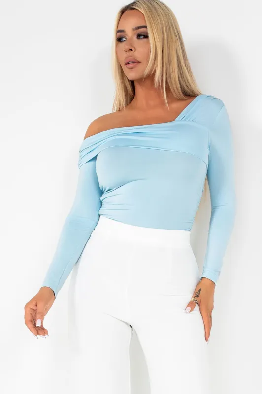Fiorella Baby Blue Asymmetric Top sold by Va Va Voom
