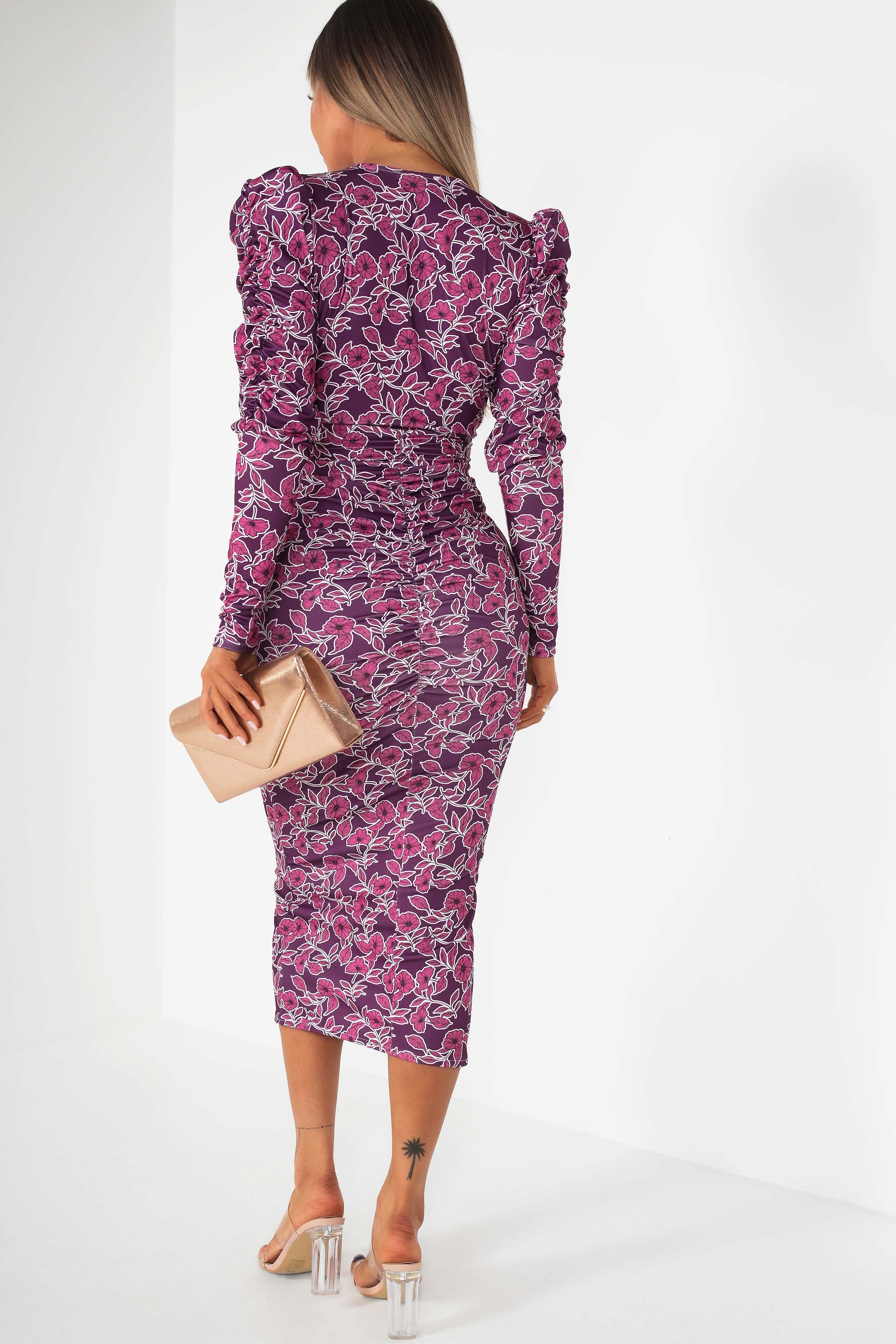 Layton Purple Floral Midi Dress sold by Va Va Voom product image thumbnail 2