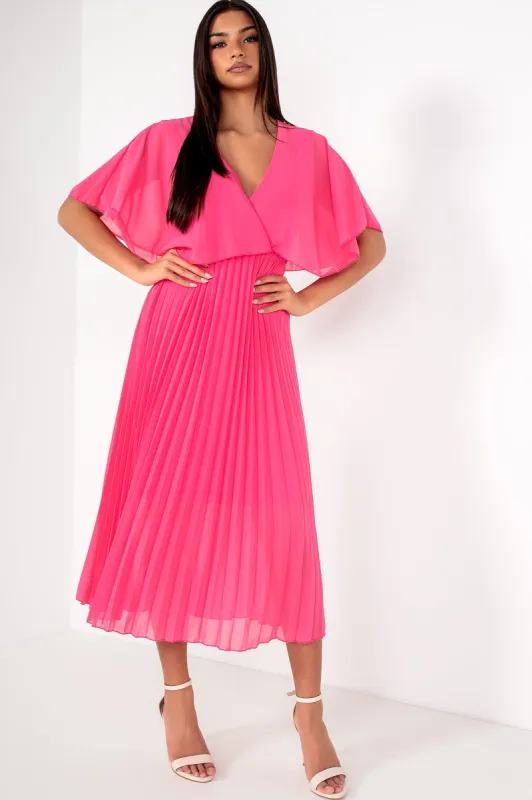 Katalina Hot Pink Chiffon Pleated Dress sold by Va Va Voom
