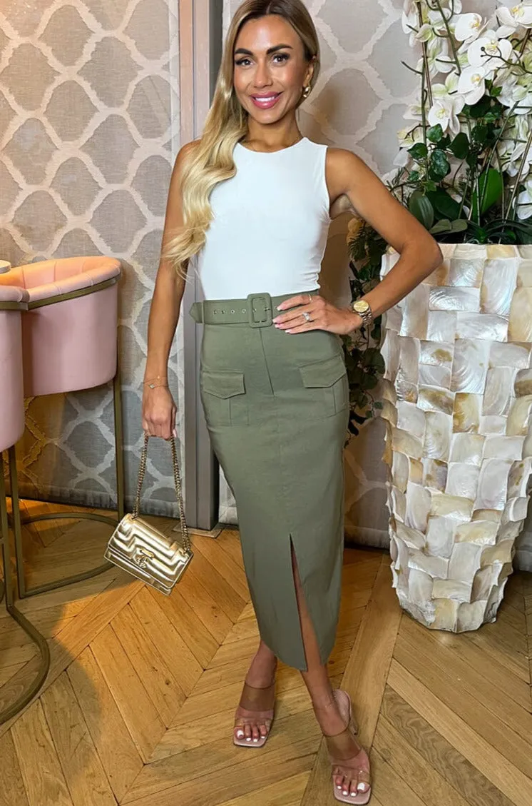 AX Paris Ashton Khaki Belted Cargo Skirt sold by Va Va Voom product image thumbnail 4