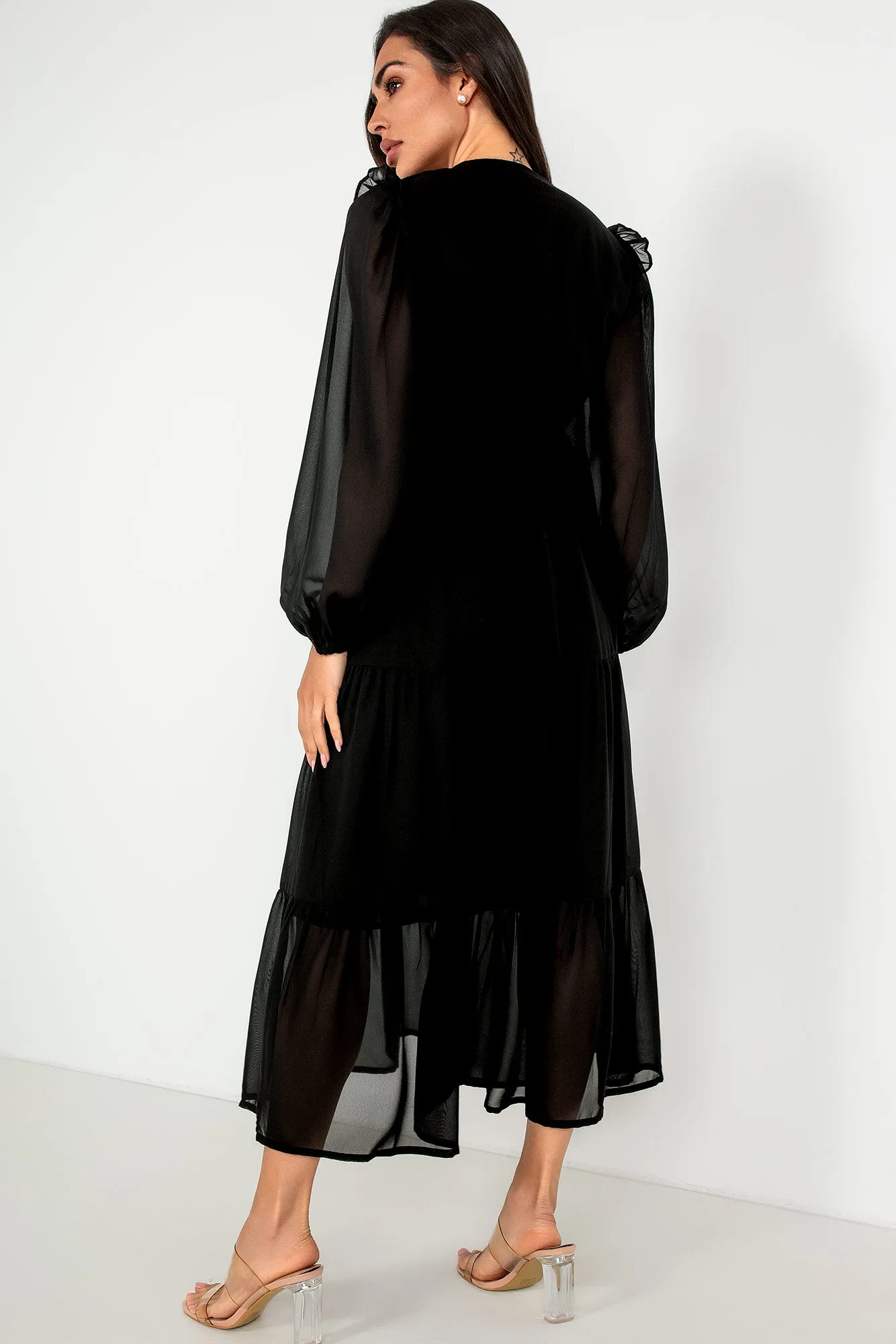 Gertie Black Chiffon Tiered Dress sold by Va Va Voom product image thumbnail 2