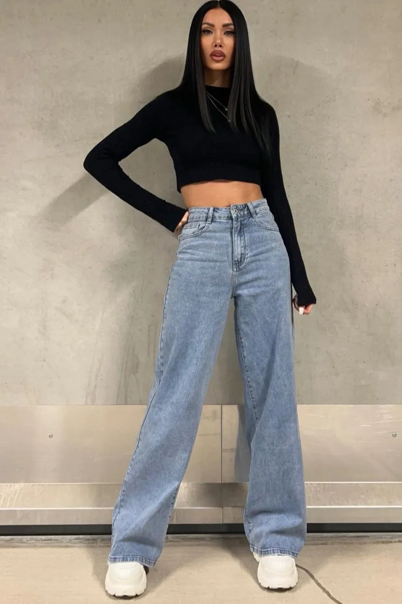 Selena Blue Wide Leg Jeans sold by Va Va Voom