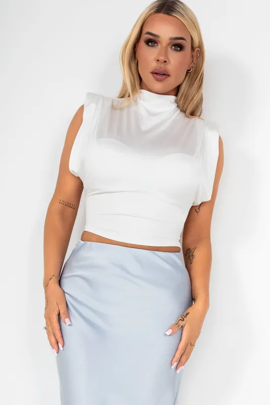 Lainey White High Neck Top sold by Va Va Voom